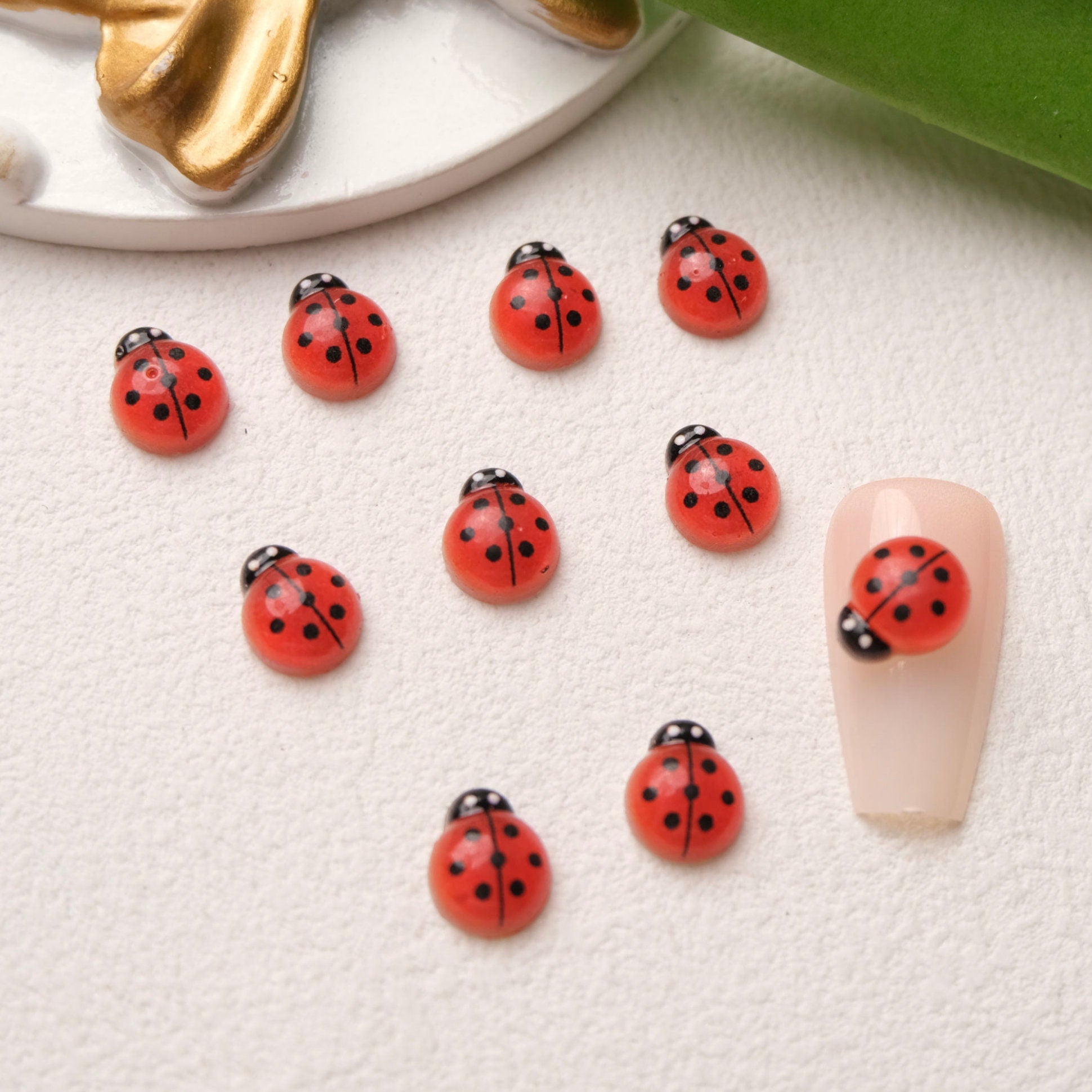 10MM x 8MM Multi-Colored Ladybug Themed 3D Nail Art Charms, Decoden, DIY Supplies, Mini Cabochon