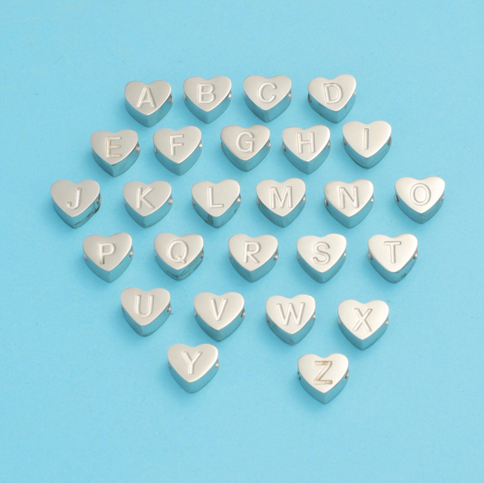 Individual Heart Shaped Titanium Alphabet Letter Charms (Comes with chain)