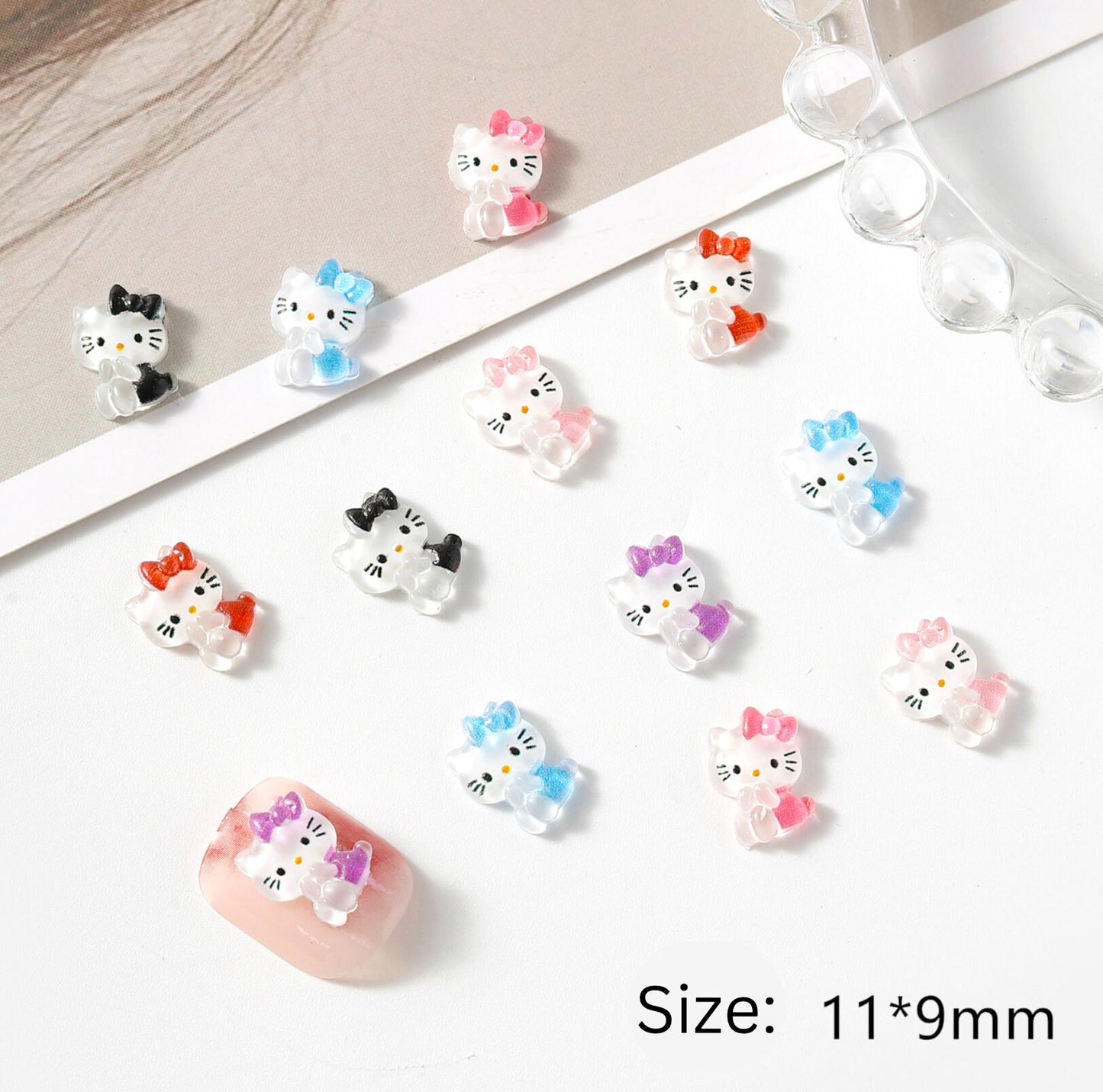 Cute Bow Kitty and Friends, 3D Nail Art Charms, Decoden, DIY Supplies, Mini Cabochon