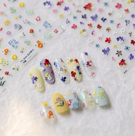 Cute Wildflower Patch, Floral Themed Nail Art Stickers (m348, m349, TS-3665, TS-3666)