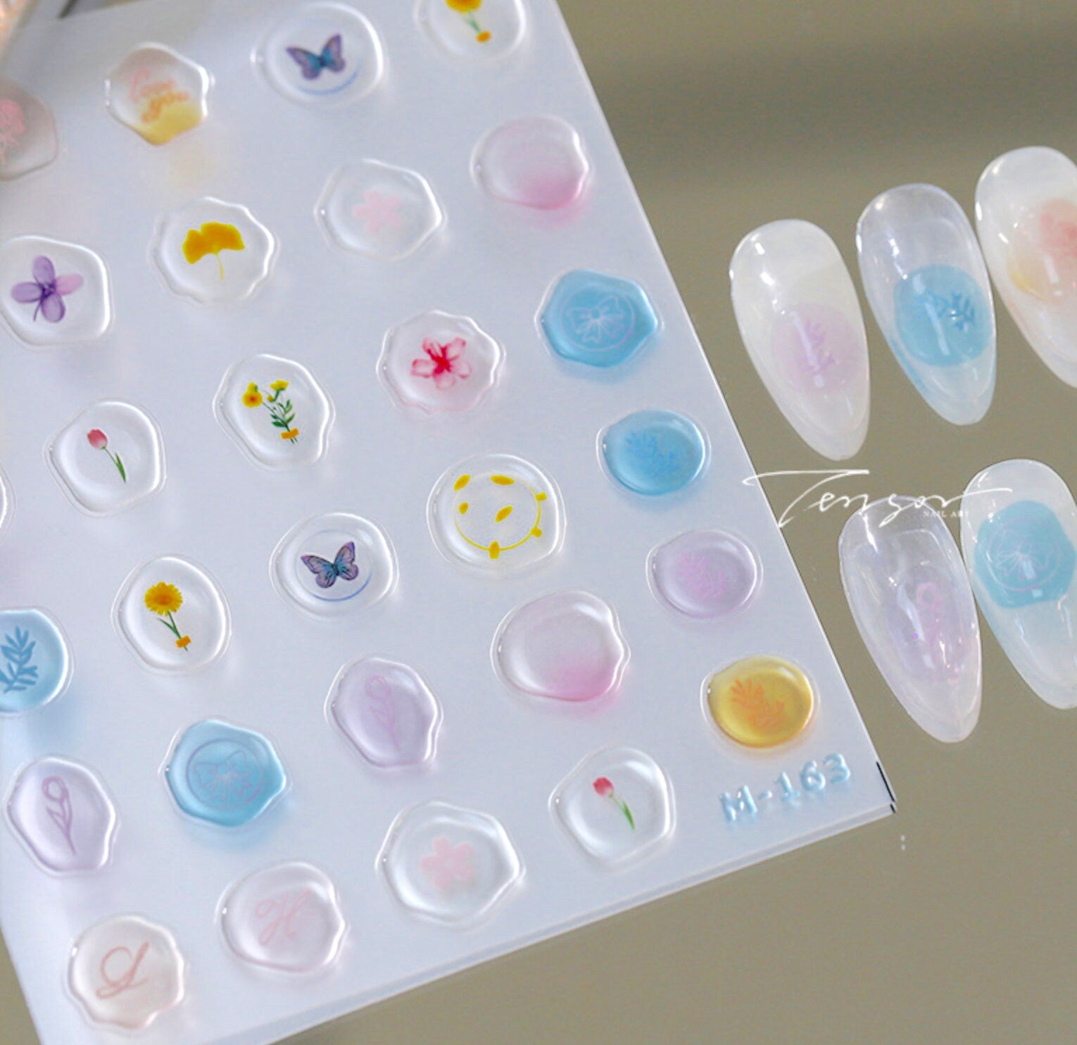 Flower Clear Wax Stamp, Flower Themed Nail Art Stickers (M-163)