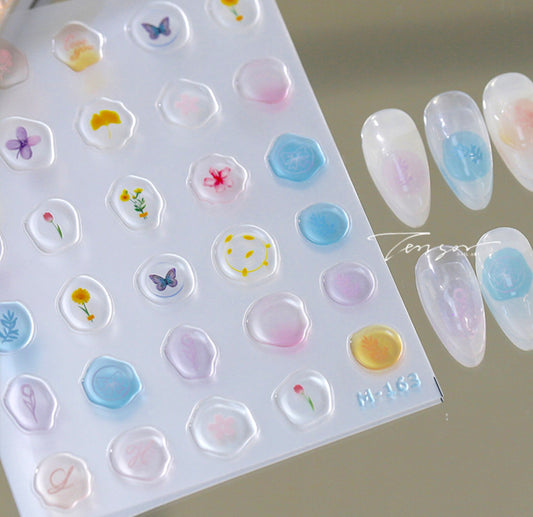 Flower Clear Wax Stamp, Flower Themed Nail Art Stickers (M-163)