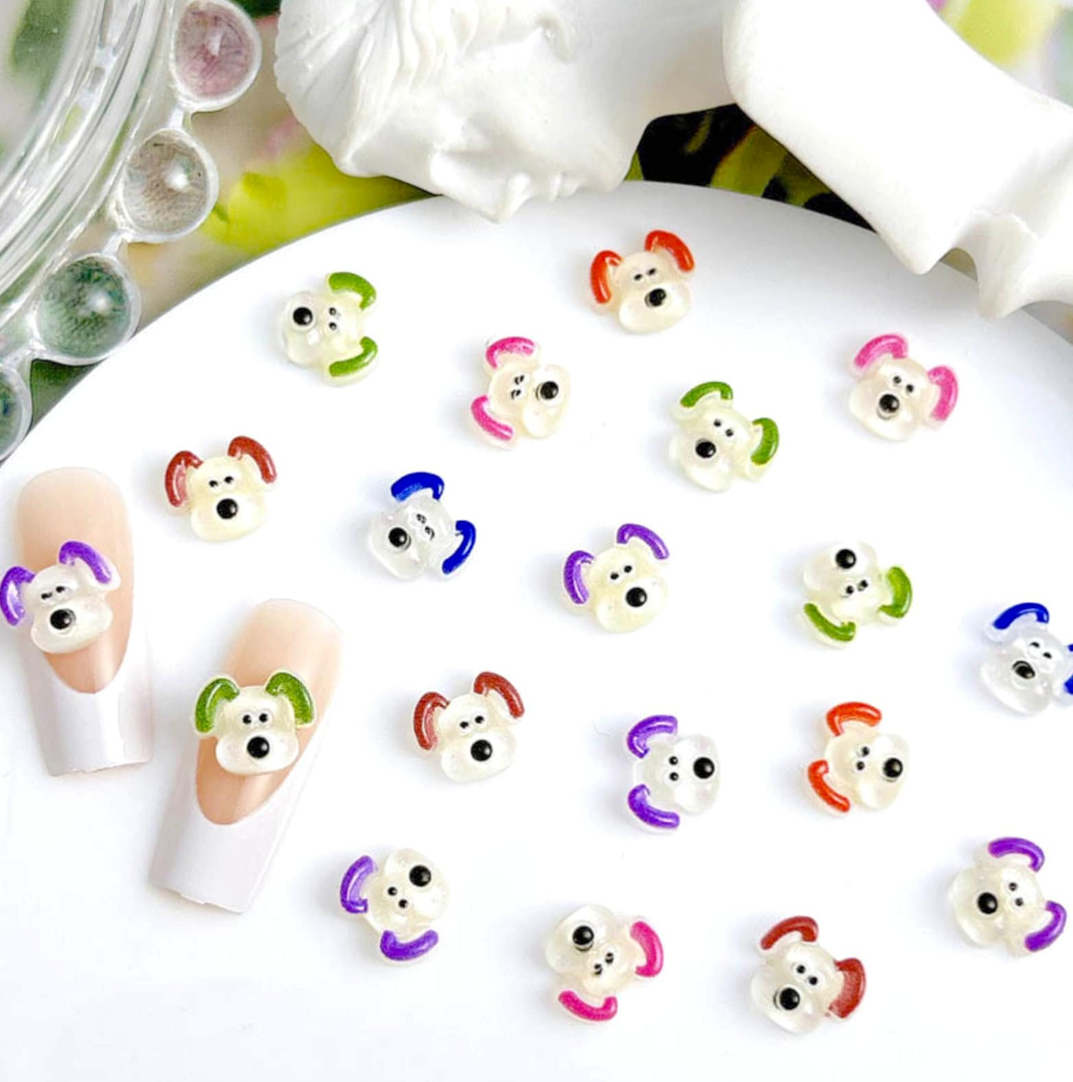 Random Mix of Colored Dogs, Animal Themed 3D Nail Art Charms, Decoden, Mini Cabochon