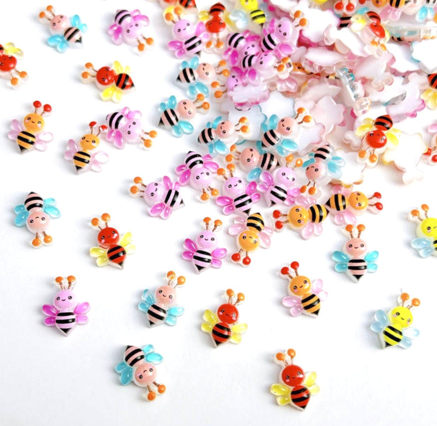 Colorful Mix of Cute Bees, Animal Themed 3D Nail Art Charms, Decoden, Mini Cabochon