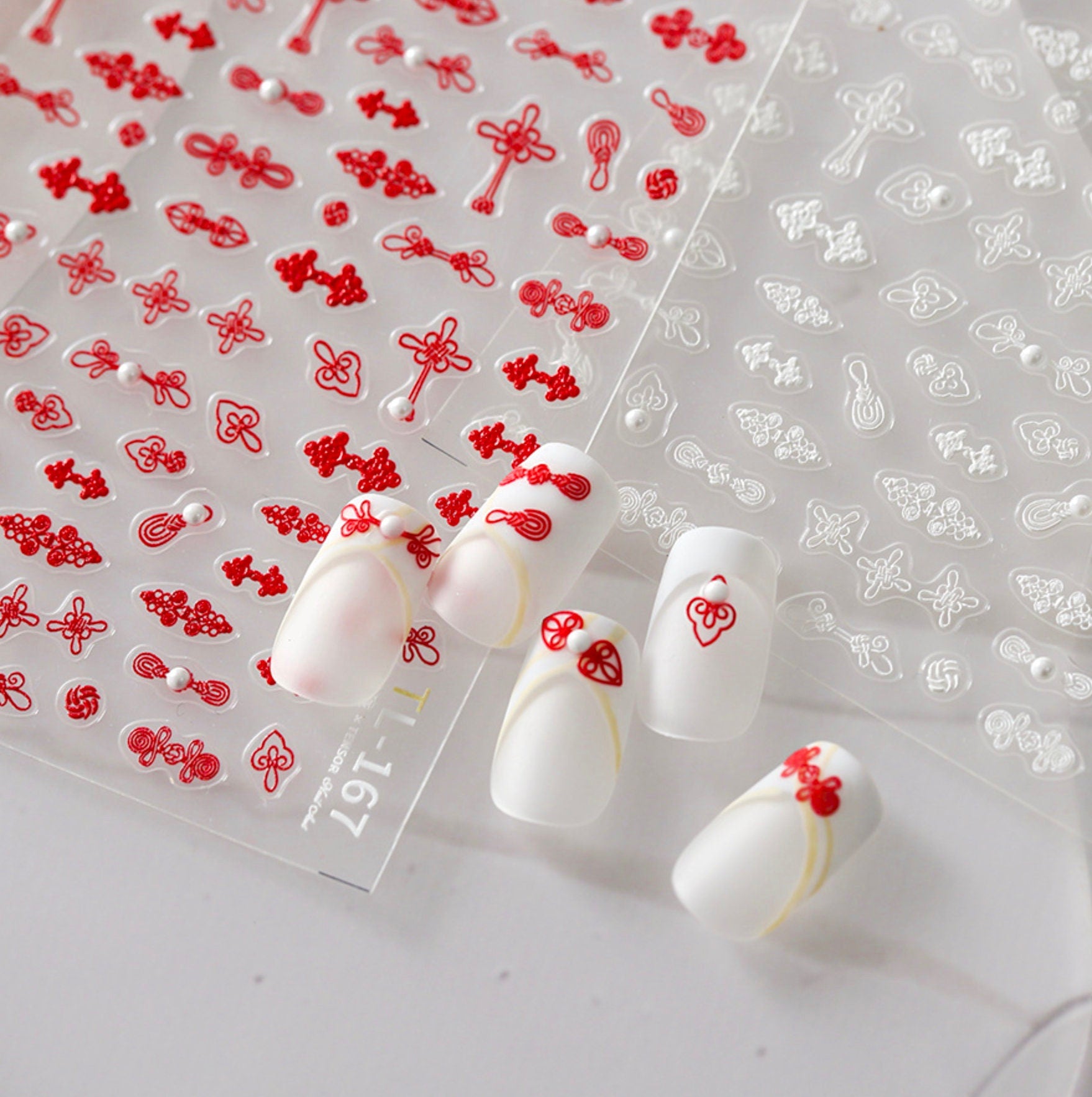 Chinese Knots (Black, Red, White) Themed Nail Art Stickers (TL-165, TL-166, TL-167)