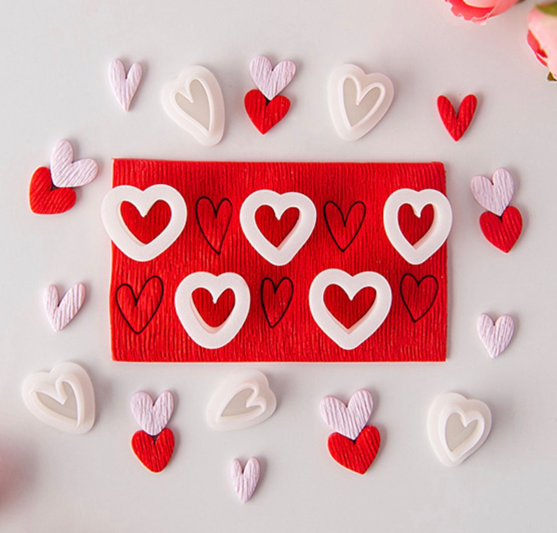 Mini Valentines Day Heart Themed Polymer Clay Cutter Set