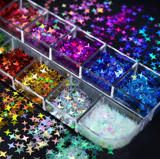 12 Color Sparkle Glitter Flake Set for Nail Art, DIY (3mm-4mm)