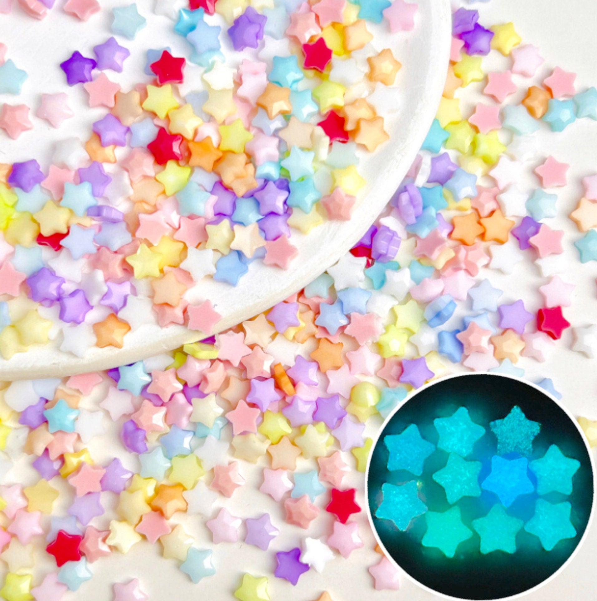 6MM Glow-in-the-Dark Dainty Puffy Stars 3D Nail Art Charms, Decoden, DIY Supplies, Mini Cabochon