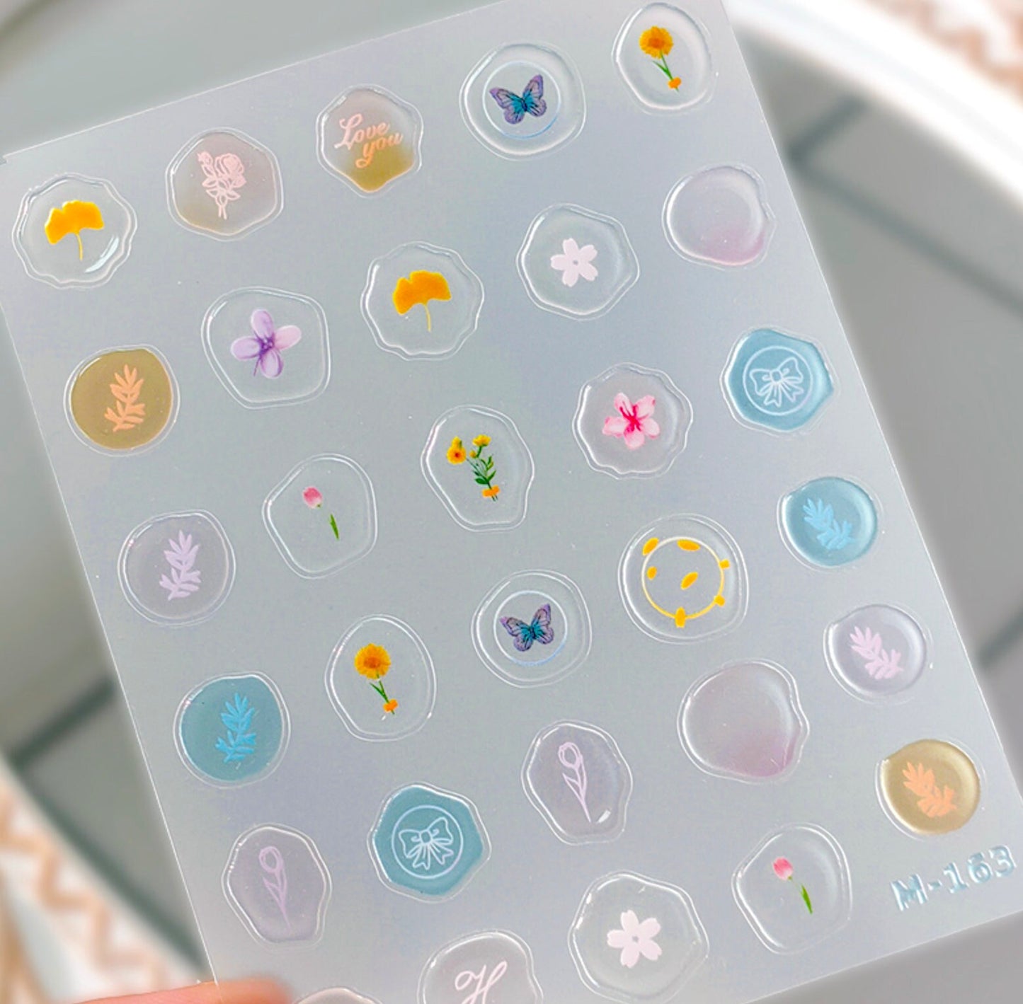 Flower Clear Wax Stamp, Flower Themed Nail Art Stickers (M-163)