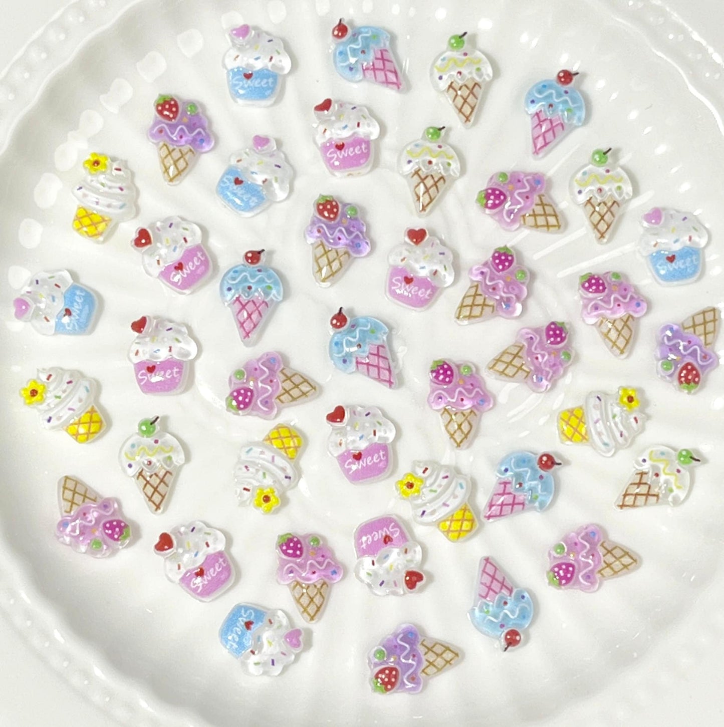 Ice Cream and Cupcakes, Dessert Themed 3D Nail Art Charms, Mini Cabochons