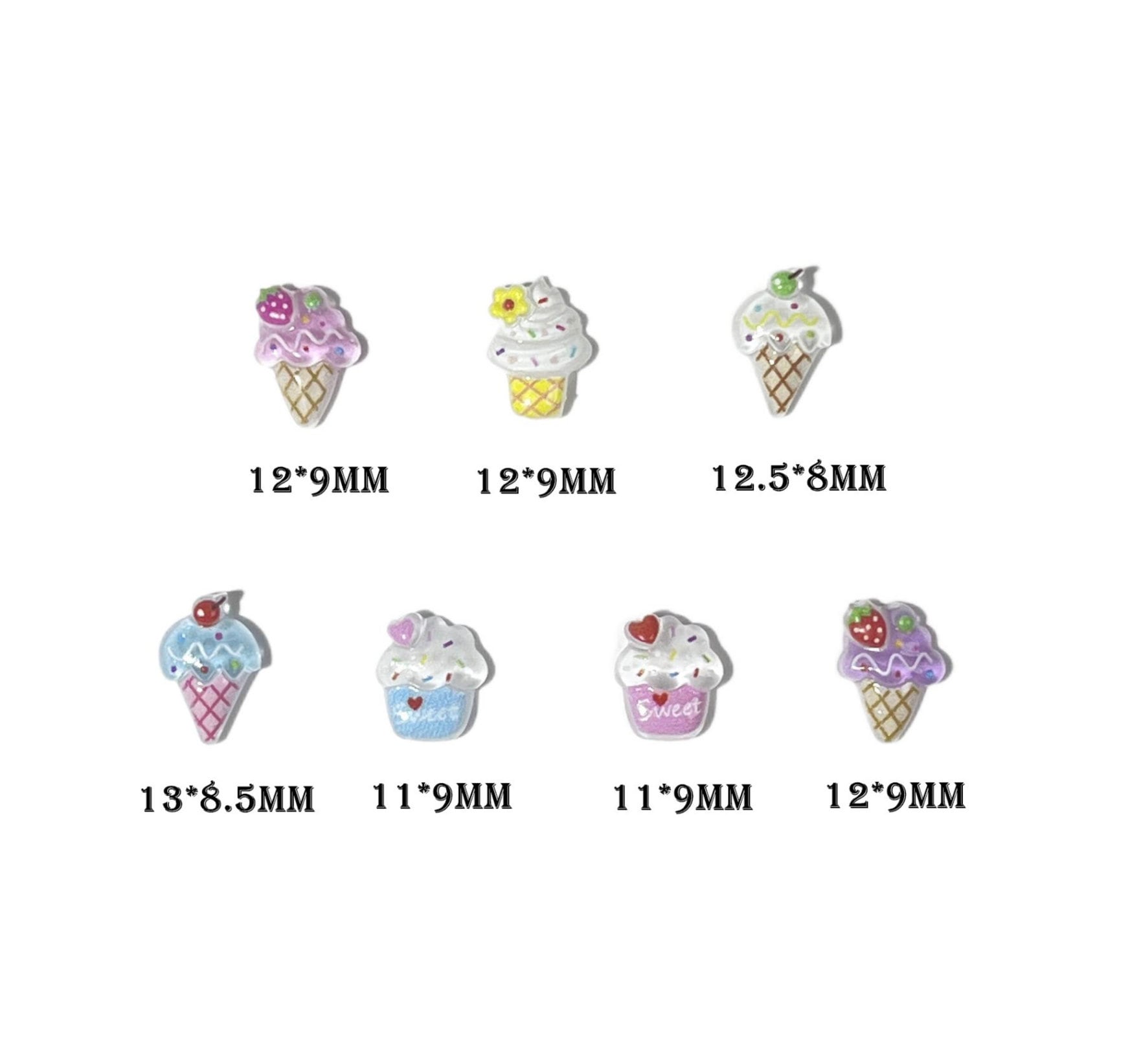 Ice Cream and Cupcakes, Dessert Themed 3D Nail Art Charms, Mini Cabochons