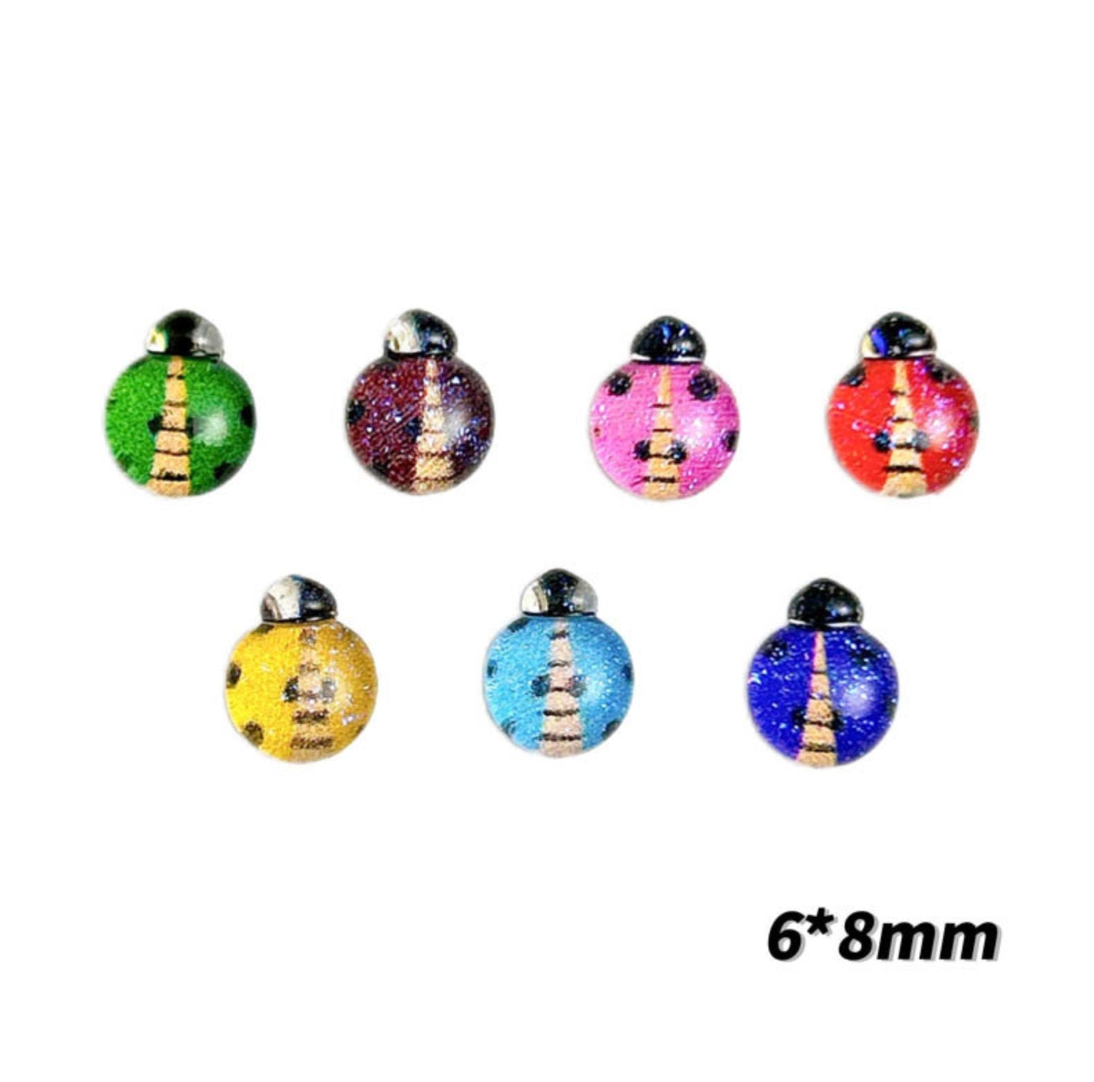 Mixed Colors Glitter Ladybug Themed 3D Nail Art Charms, Decoden, DIY Supplies, Mini Cabochon