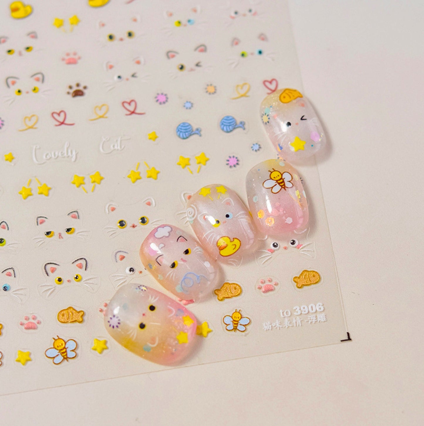 Naughty Kitty Cat Expressions, Animal Themed Nail Art Stickers (to3906)