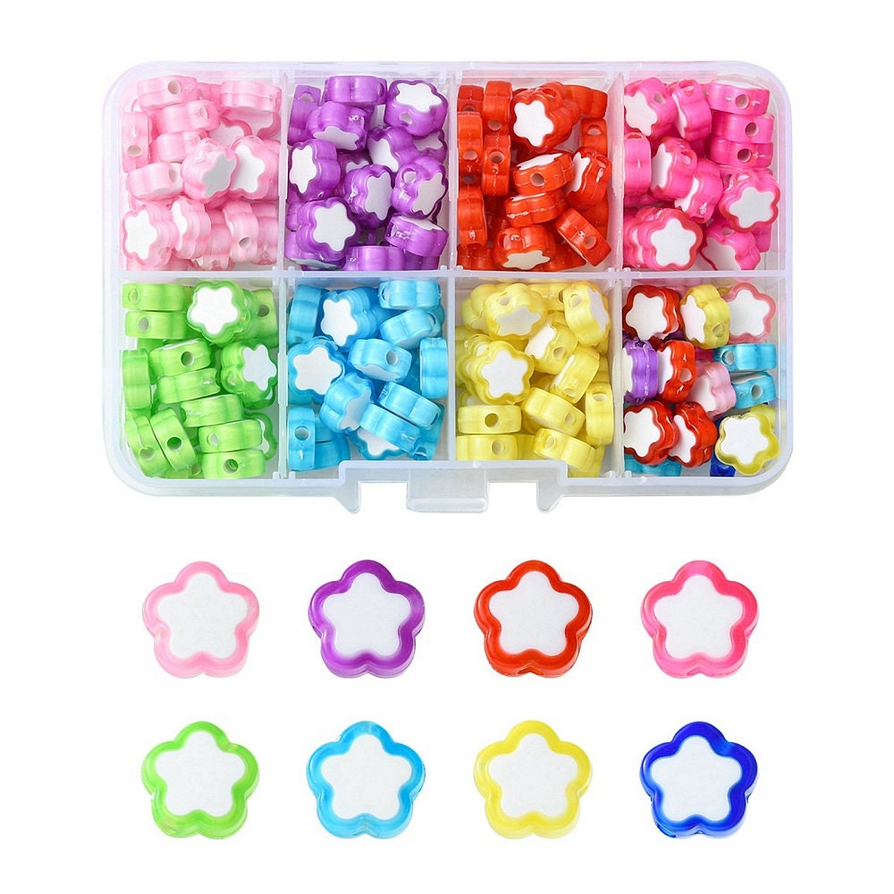 Mixed Color Acrylic Flower Bead Set (200 pcs, 25 pieces per color)