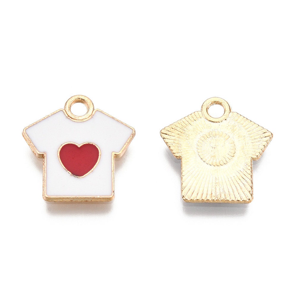 16MM x 16MM White T-Shirt with Red Heart Enamel Charm