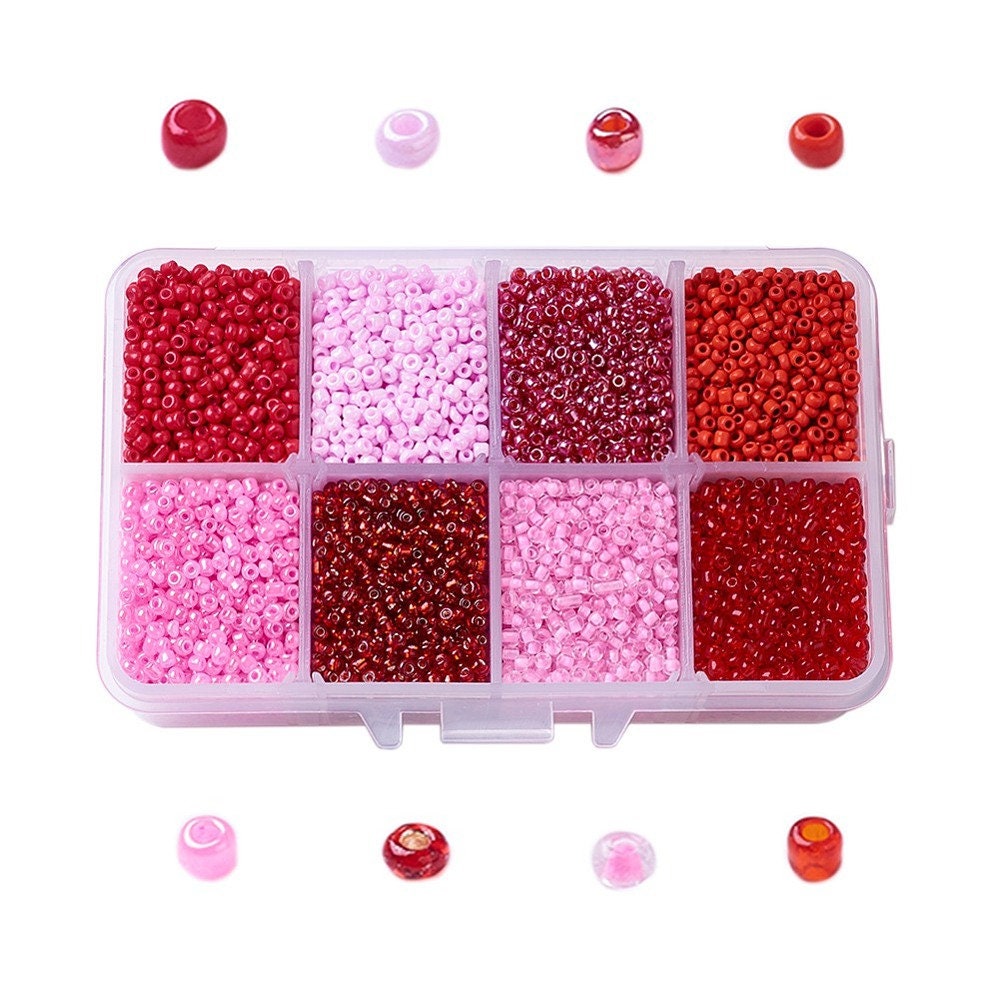 8 Red and Pinks 12/0 Glass Seed Bead Set (2mm, 12500 pieces)