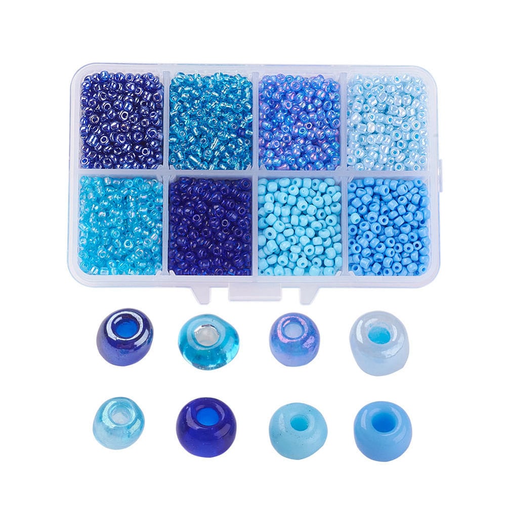 8 Blue Colors 12/0 Glass Seed Bead Set (2mm, 12500 pieces)