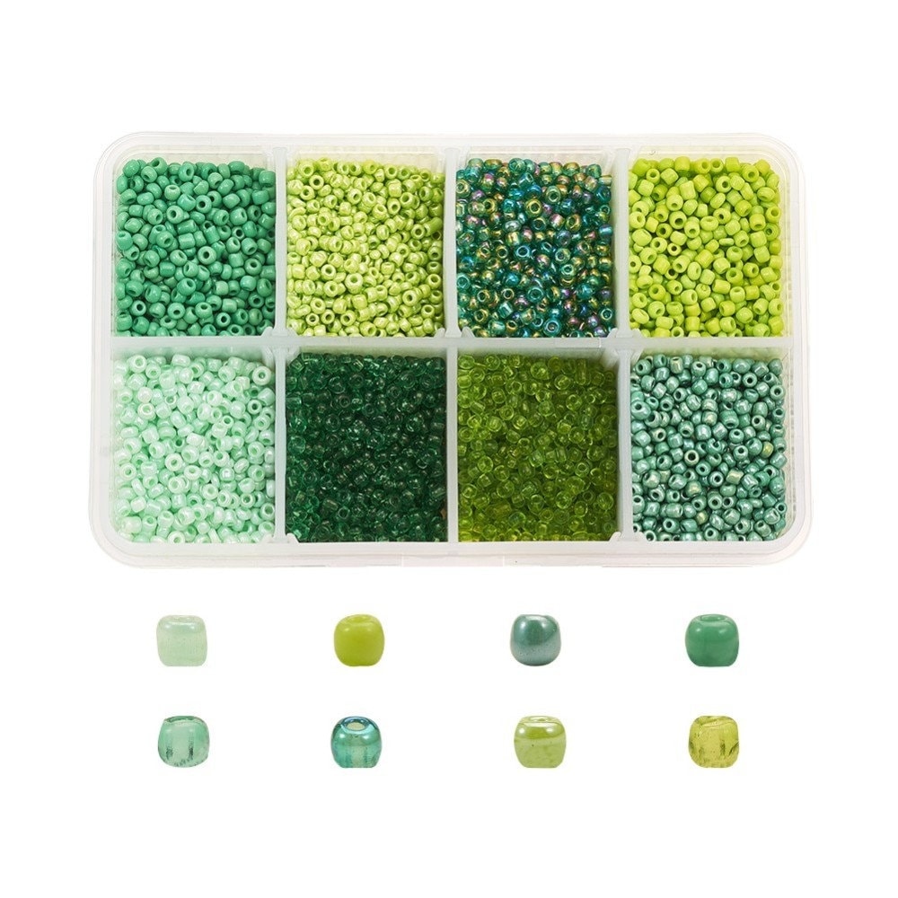 8 Forest Greens 12/0 Glass Seed Bead Set (2mm, 12500 pieces)