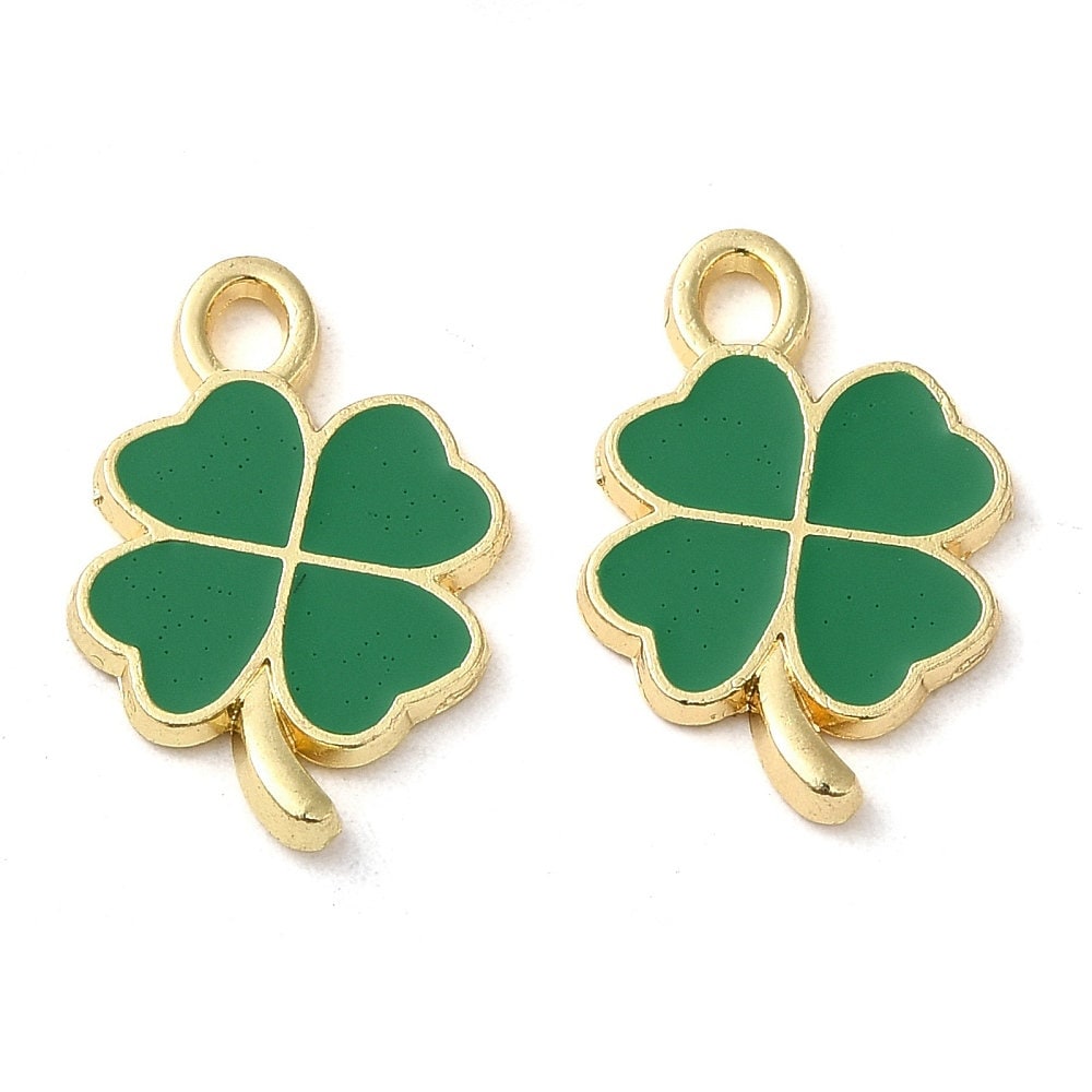 19MM x 13MM Four Leaf Clover, Floral Themed Enamel Charm