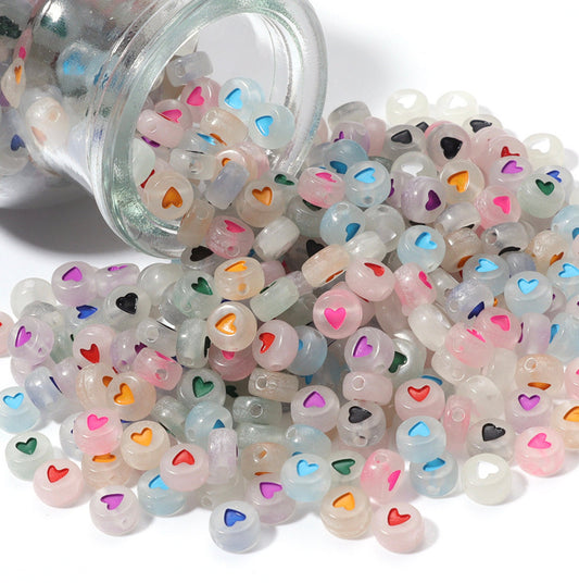 7MM Glow-in-the-Dark Mixed Color Acrylic Flat Round Heart Beads