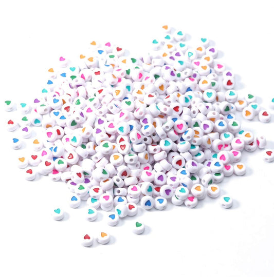 7MM Rainbow Mixed Color Acrylic Flat Round Heart Beads