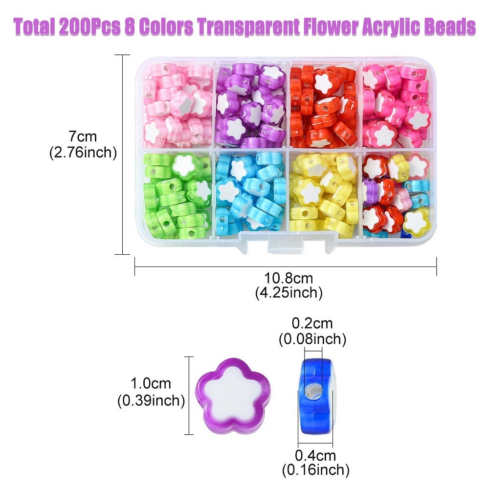 Mixed Color Acrylic Flower Bead Set (200 pcs, 25 pieces per color)