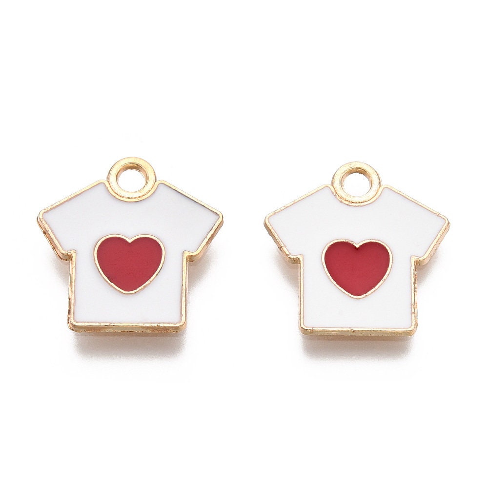 16MM x 16MM White T-Shirt with Red Heart Enamel Charm