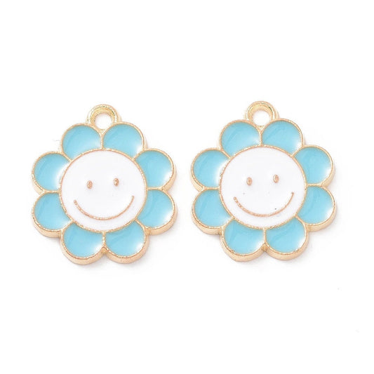 18.5MM x 16MM Smiling Flower (Blue, Light Pink, Dark Pink), Floral Themed Enamel Charm