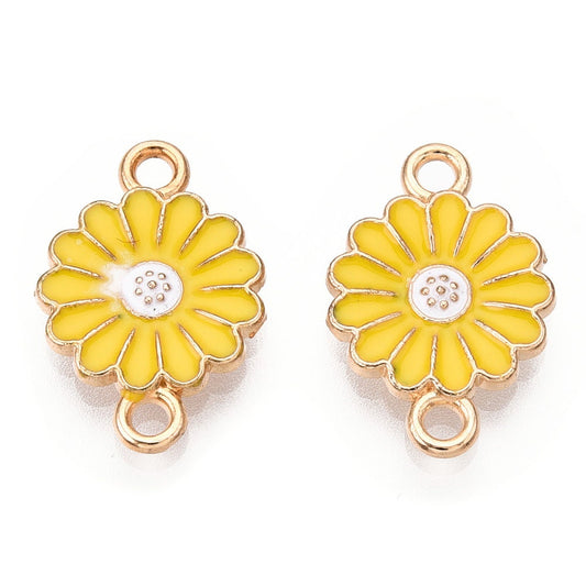 18MM x 12MM Yellow or White Daisy Flower Connector Link, Floral Themed Enamel Charm