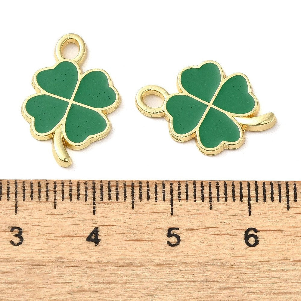 19MM x 13MM Four Leaf Clover, Floral Themed Enamel Charm