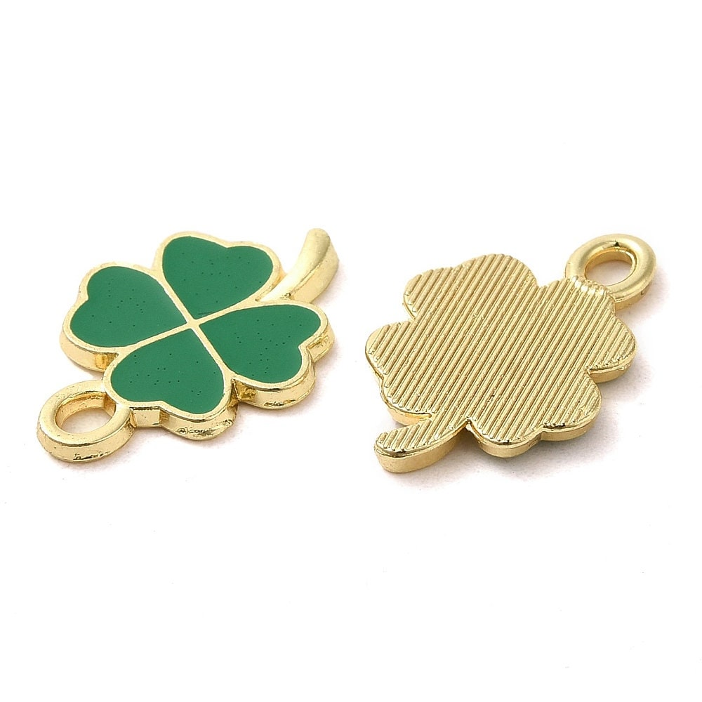 19MM x 13MM Four Leaf Clover, Floral Themed Enamel Charm