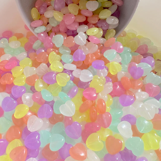 4MM X 11MM Mixed Color Glow-in-the-dark Acrylic Heart Beads