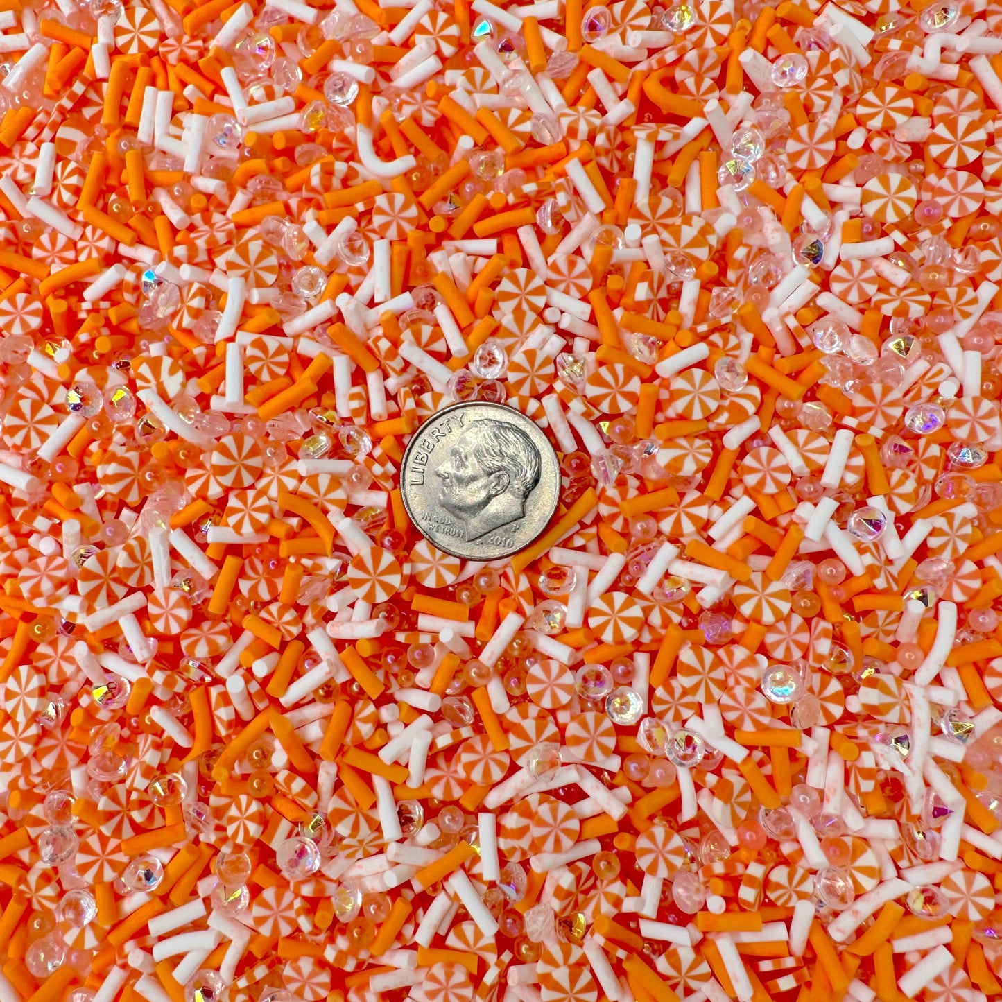 FAKE Orange Peppermint with Rhinestones Polymer Clay Sprinkle Mix (NOT EDIBLE)