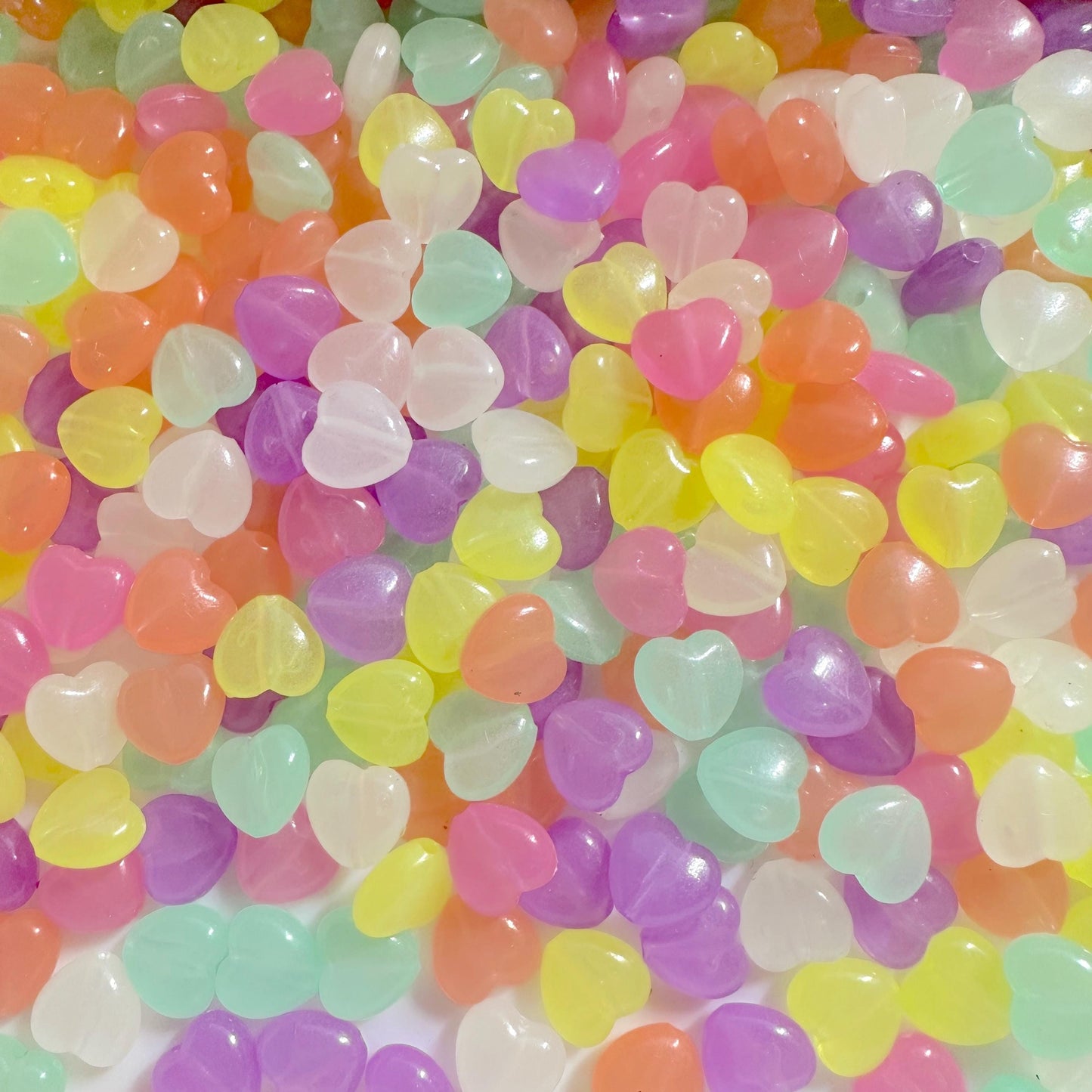 4MM X 11MM Mixed Color Glow-in-the-dark Acrylic Heart Beads