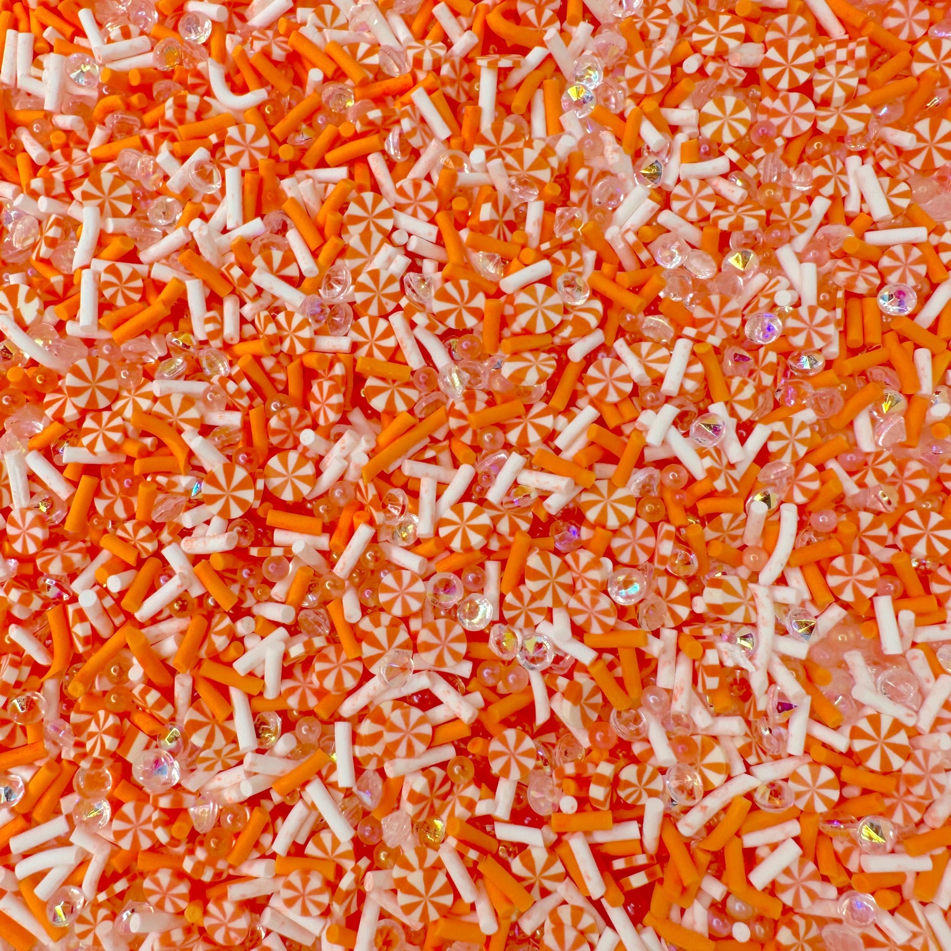 FAKE Orange Peppermint with Rhinestones Polymer Clay Sprinkle Mix (NOT EDIBLE)