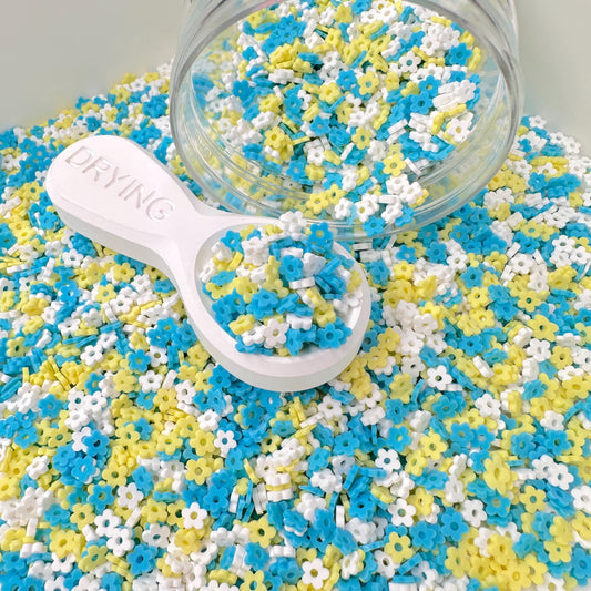 FAKE Yellow and Blue Daisy Flower Outline Mix Polymer Clay Sprinkle (NOT EDIBLE)