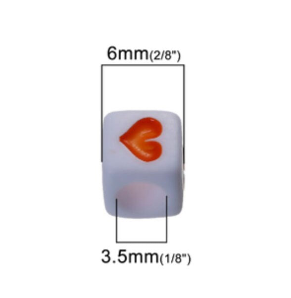 6MM Acrylic White Square Colorful Heart Beads (6mm; 200/400 PCS.)