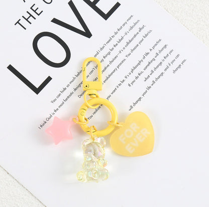 Cute Acrylic Love Bear with Star Bead, Love Themed Keychain, Key ring