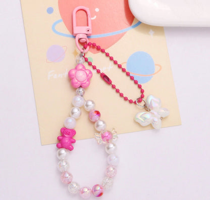 Macaron Colored Childhood Nostalgia Themed Bead Keychain, Key ring, Phone Lanyard