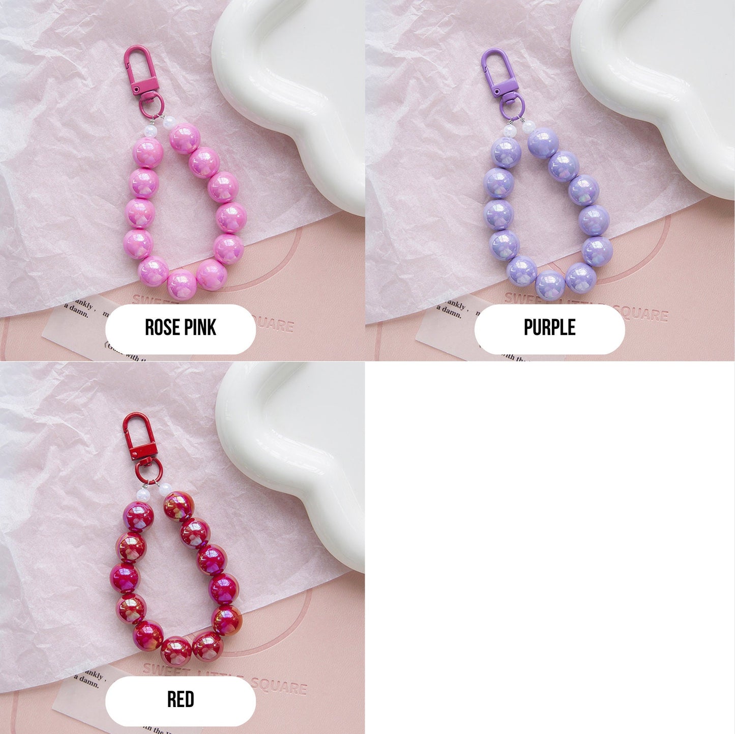 Simple Pearlescent Bead Strand Themed Keychain, Keyring, Lanyard, Phone Accessories