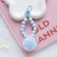 Simple Matte Bead Strand with Fluffy Pompom Themed Keychain, Keyring, Lanyard, Phone Accessories