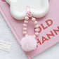 Simple Matte Bead Strand with Fluffy Pompom Themed Keychain, Keyring, Lanyard, Phone Accessories