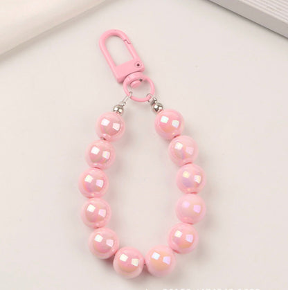 7.5CM Pearlescent Bead Keychain, Key ring, Phone Lanyard (Pink, Yellow, Green, White, Purple)