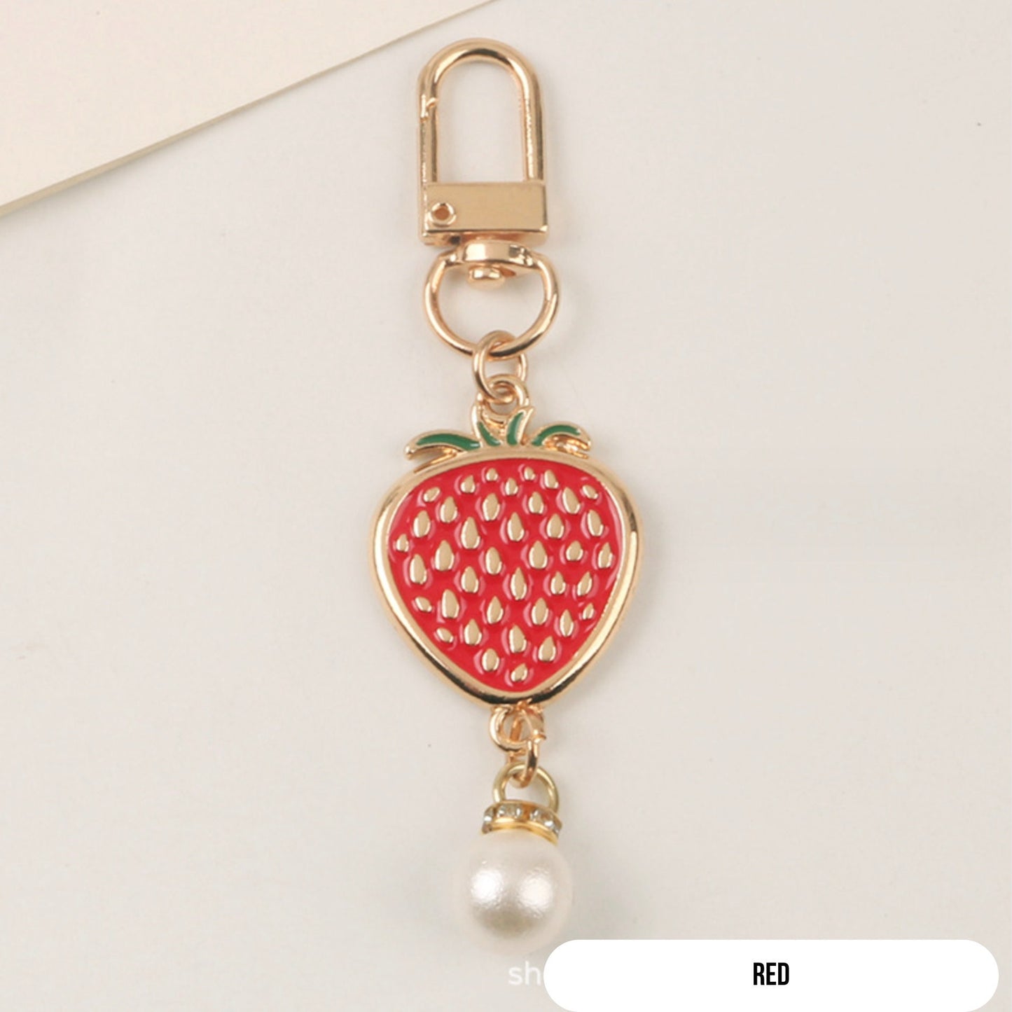 Red and Light Pink Strawberry Enamel Themed Key Ring/ Key Chain