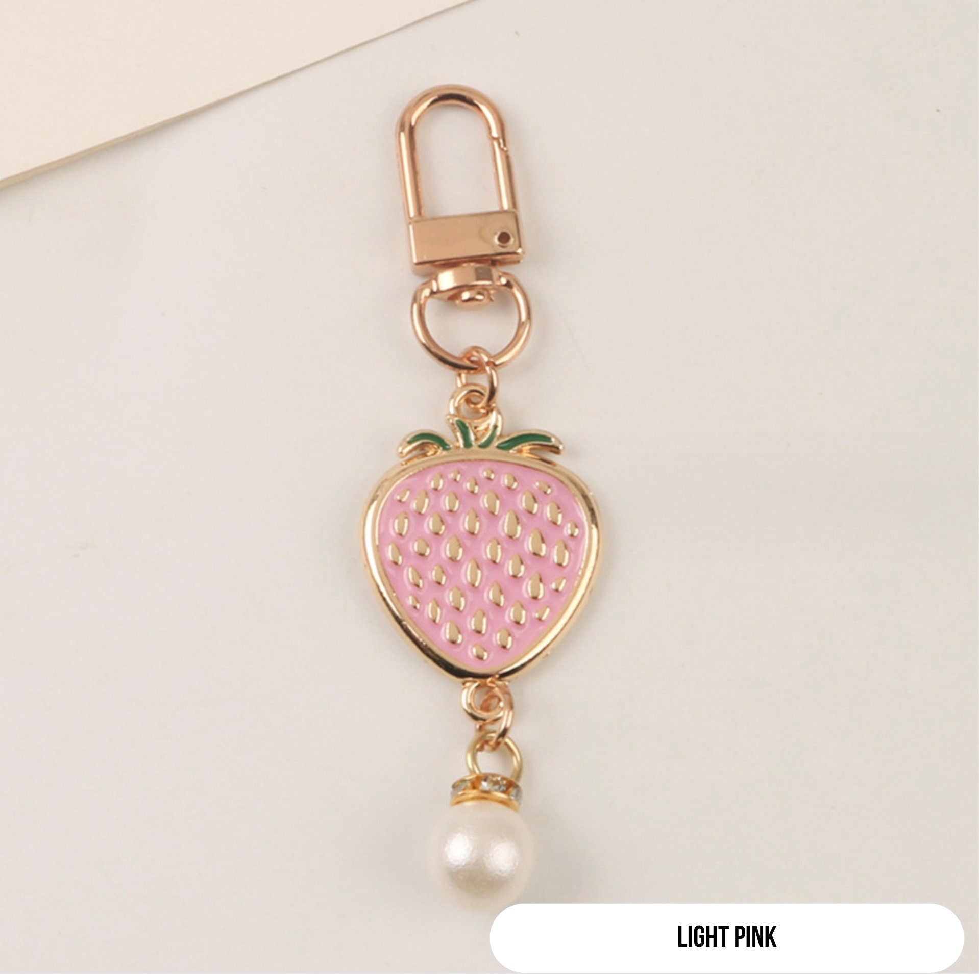 Red and Light Pink Strawberry Enamel Themed Key Ring/ Key Chain
