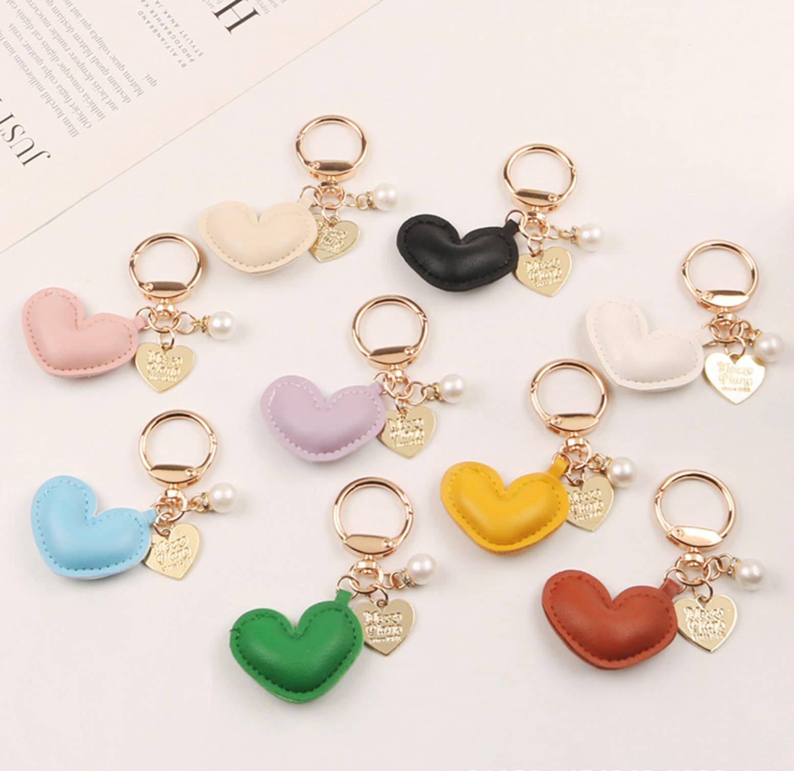 Puffy Leather Heart Themed Keychain, Keyring, Lanyard, Phone Accessories